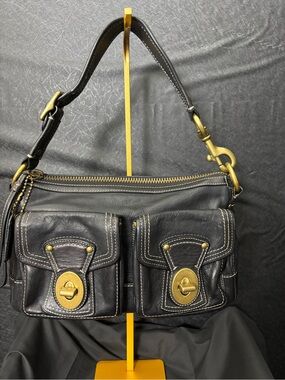 Vintage Coach Legacy 10328 Black Leather Double Turnlock Shoulder Bag Y2K